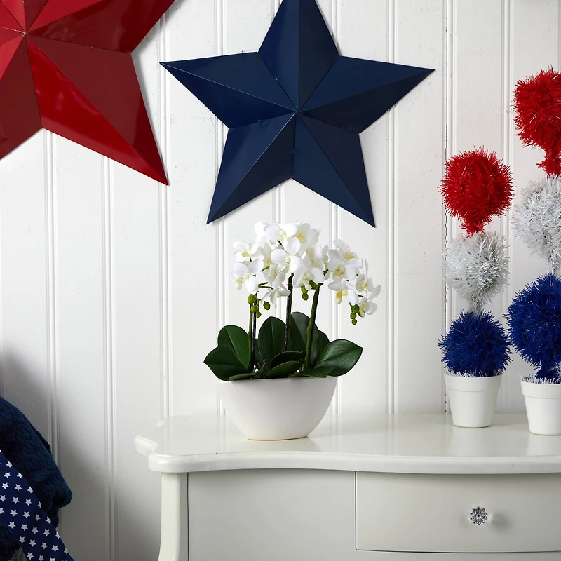 15" Phalaenopsis Arrangement in White Bowl Vase