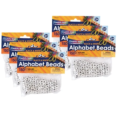 Creativity Street® 6mm Black & White Alphabet Beads, 6 Packs of 150