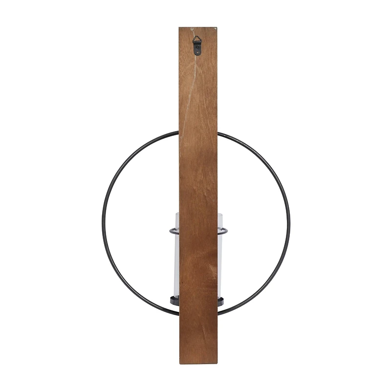 Farmhouse Brown Wood And Metal Wall Candle Holder, 28" x 16" x 6"