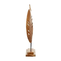Brown Teak Wood Natural Leaves Sculpture, 23" x 12" x 5"
