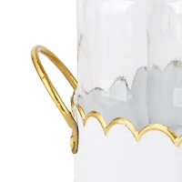 White & Gold Scalloped Metal Tray with 3 Glass Vases by Ashland®