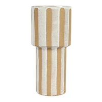 Hello Honey® 11" Cream & Brown Wax Relief Striped Round Stoneware Vase