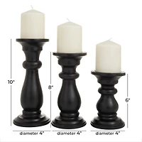 Set of 3 Black Mango Wood Traditional Candle Holders