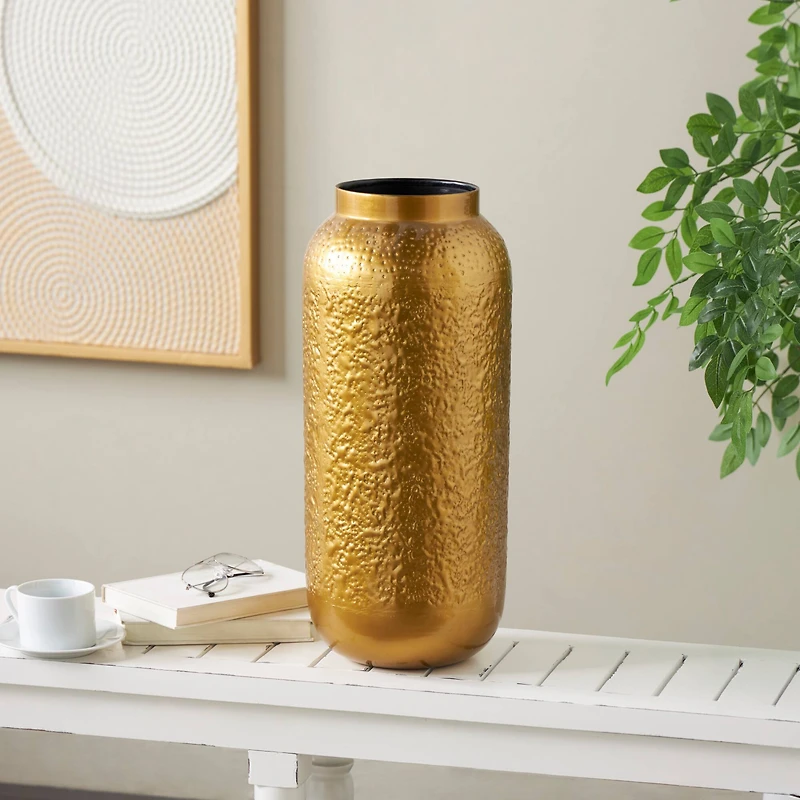 Gold Metal Textured Hammered Vase