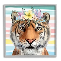 Stupell Industries Jungle Tiger Chic Purple Yellow Floral Crown Stripes Framed Wall Art