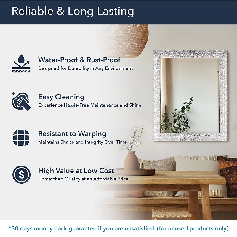 Head West Micro Square Tiled White & Chrome Beveled 27.5" x 33.5" Framed Accent Vanity Mirror