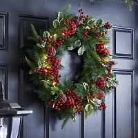 Glitzhome® 24" Pre-Lit Ornament, Berry, Holly & Pine Wreath