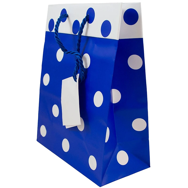 JAM Paper Medium Blue & White Polka Dot Matte Gift Bags, 24ct.