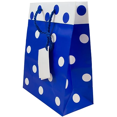 JAM Paper Medium Blue & White Polka Dot Matte Gift Bags, 24ct.