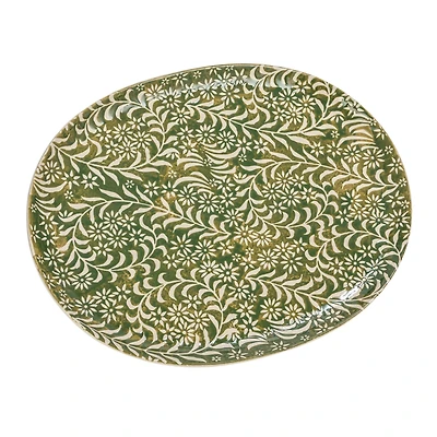 Hello Honey® 16.25" Green Wax Relief Botanicals Stoneware Platter