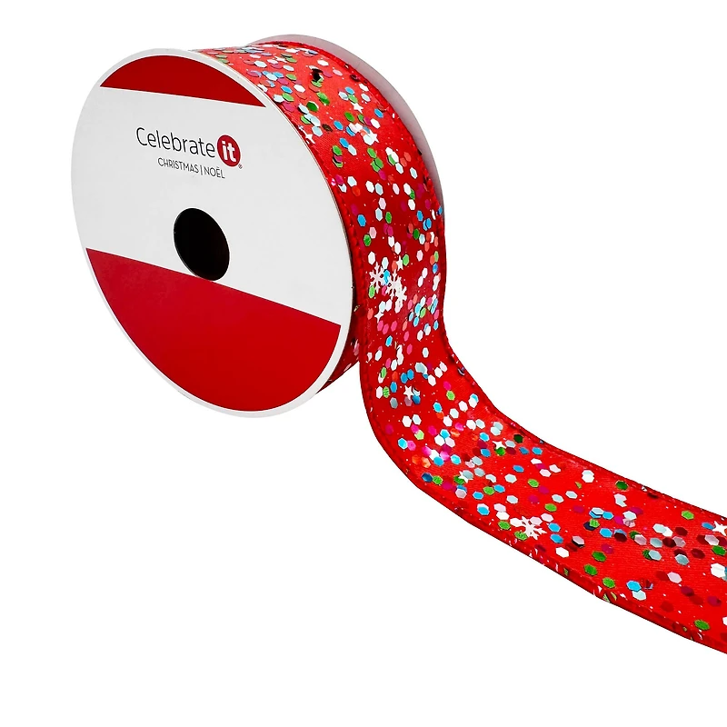 1.5" x 30ft. Red Holiday Glitter Wired Ribbon by Celebrate It®
