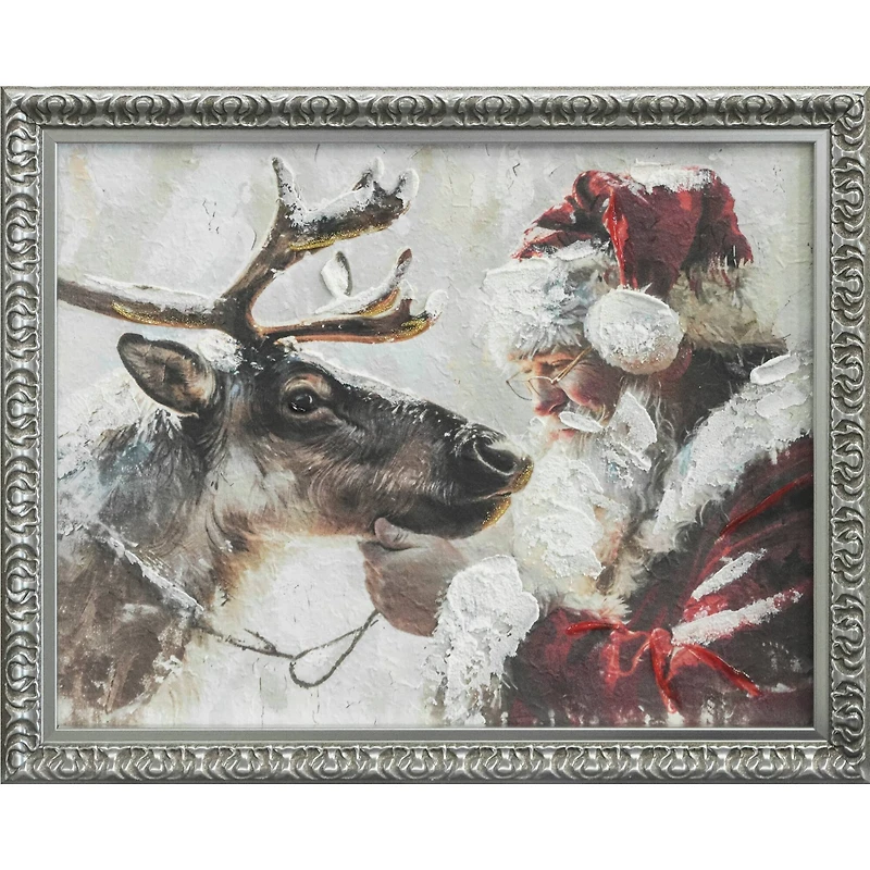 12" x 15" Santa with Reindeer Framed Canvas Wall Décor by Ashland®