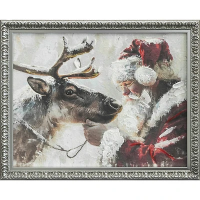 12" x 15" Santa with Reindeer Framed Canvas Wall Décor by Ashland®
