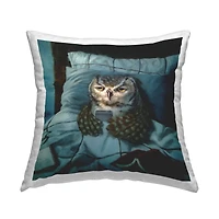 Stupell Industries Night Owl on Phone in Bed Funny Animal Throw Pillow 18" x 18"