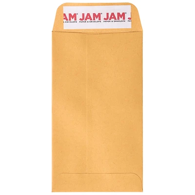JAM Paper 3.125" x 5.5" Brown Kraft Coin Business Peel & Seal Closure Envelopes