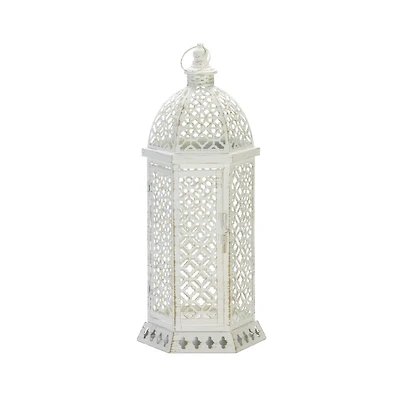 20" White Cutwork Hexagon Lantern