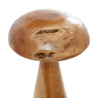 Brown Teak Wood Mushroom Sculpture Set