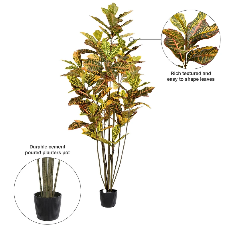 6ft. Potted Artificial Green & Orange Croton Tree