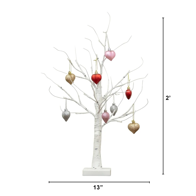 2ft. Pre-Lit Artificial Valentine's Day Twig Tree with 24 Warm White LED Lights and Heart Ornaments