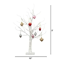 2ft. Pre-Lit Artificial Valentine's Day Twig Tree with 24 Warm White LED Lights and Heart Ornaments