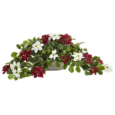 33” Poinsettia & Variegated Holly Artificial Plant in Planter