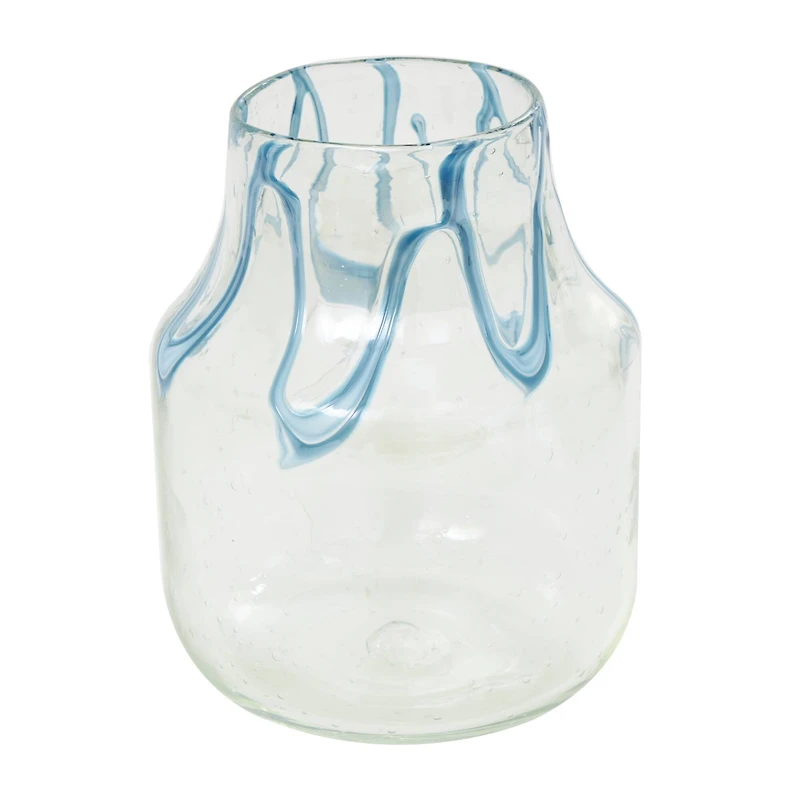 10" Cream with Wavy Blue Design Abstract Glass Vase