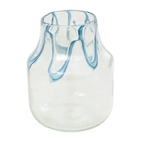 10" Cream with Wavy Blue Design Abstract Glass Vase