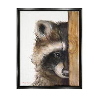 Stupell Industries Raccoon with Wood Fence Illustration Framed Floater Canvas Wall Art
