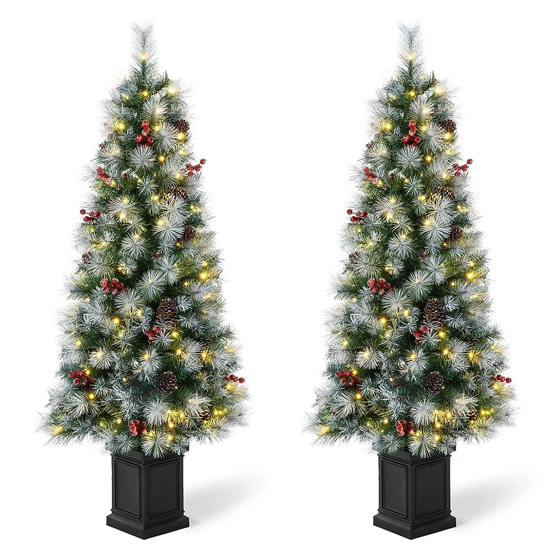 2 Pack 5ft. Pre-Lit Pine Artificial Christmas Porch Tree