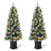 2 Pack 5ft. Pre-Lit Pine Artificial Christmas Porch Tree