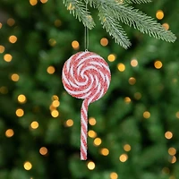 6ct Frosted Red and White Lollipop Christmas Ornaments 6"