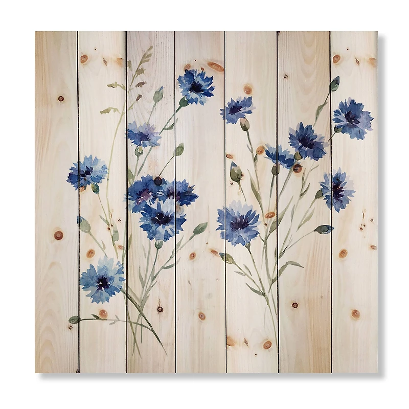 Designart - Blue Cornflowers With Green Leaves III