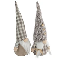 13" Beige & White Gingham Nordic Christmas Gnome Set