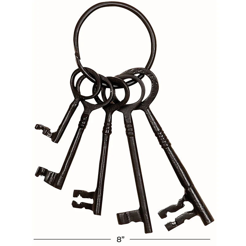 The Novogratz Set of 5" Black Aluminum Industrial Keys, 8" x 3"