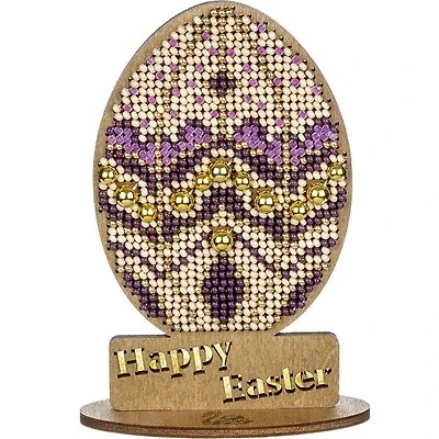Wonderland Crafts Purple & Gold Easter Egg Bead Embroidery on Wood Kit