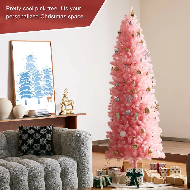 7.5ft. Unlit Pink Pencil Tinsel Artificial Christmas Tree