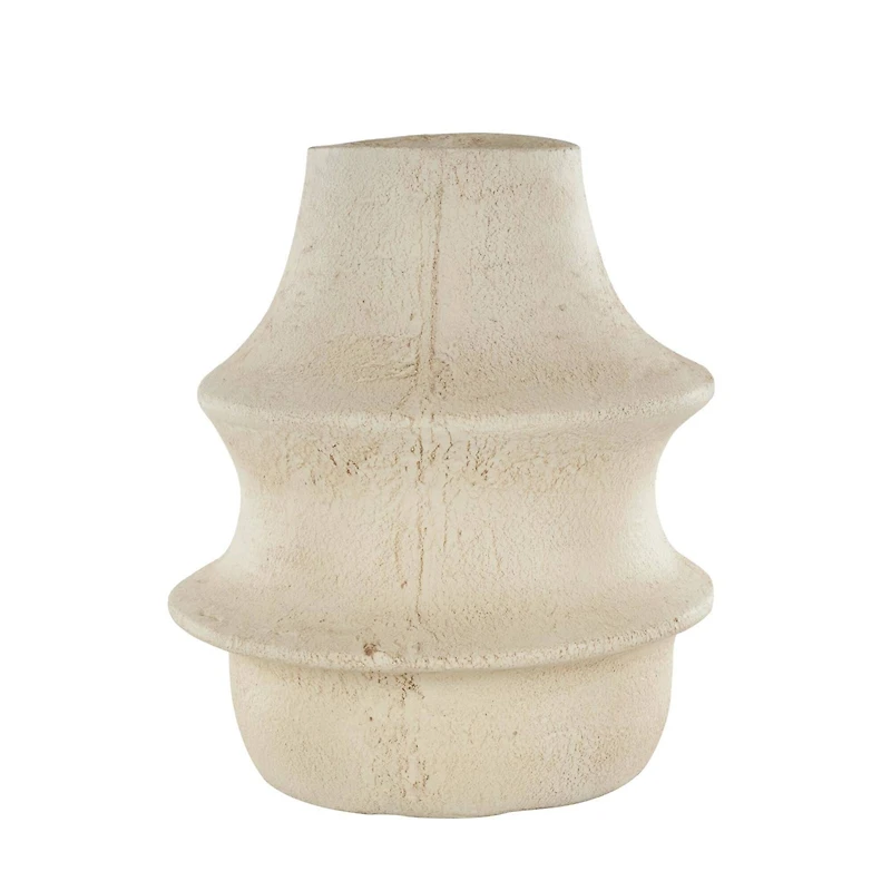 14" Cream Paper Mache Fluted Vase with Ring Handle