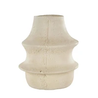 14" Cream Paper Mache Fluted Vase with Ring Handle