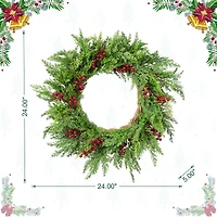 Glitzhome® 24"D Christmas Greenery PE Cedar Wreath with Red Berries