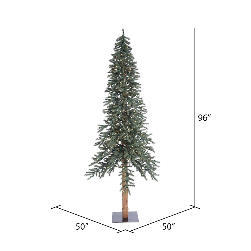 8ft. Pre-Lit Natural Bark Alpine Artificial Christmas Tree, White LED Lights