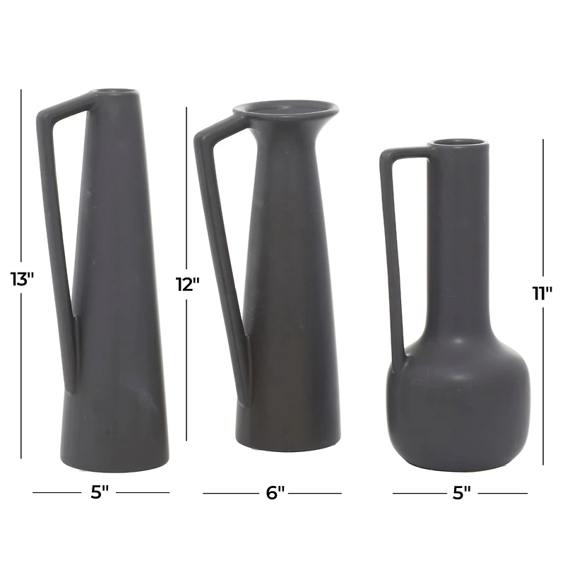 CosmoLiving by Cosmopolitan Set of 3 Dark Gray Ceramic Modern Vase, 12", 13", 11"