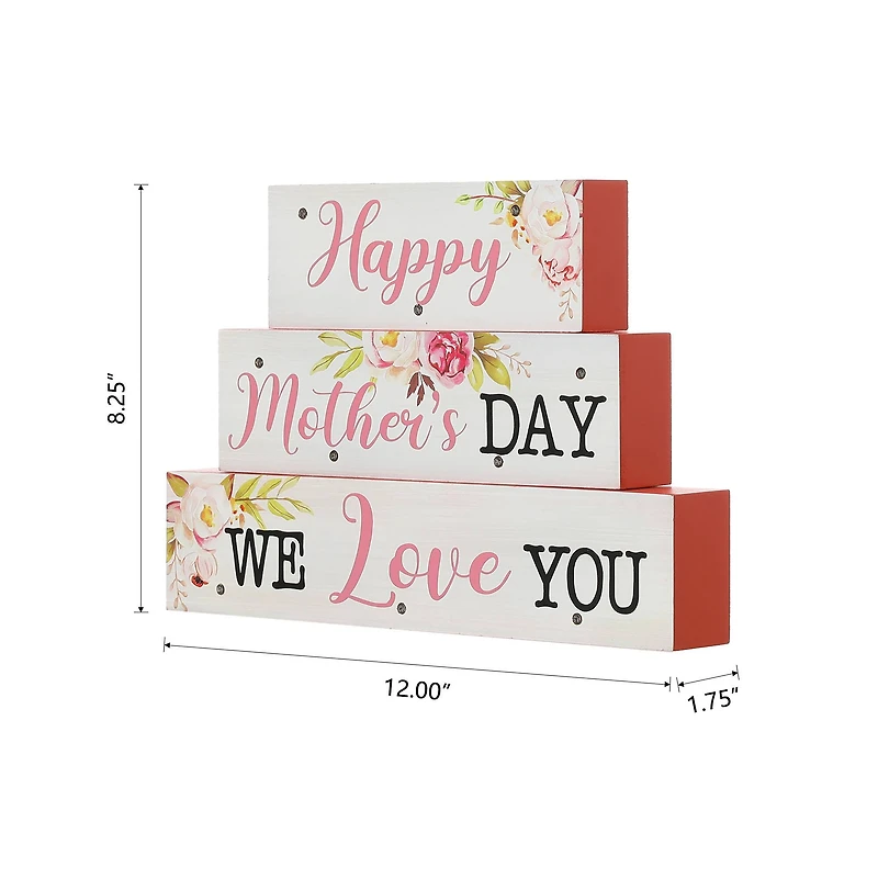 Glitzhome® 12" Lighted Wood Happy Mother's Day Block Sign