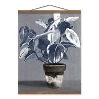 Blue White Plant 16" x 20" Teak Hanging Canvas