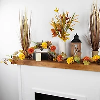 6ft. Unlit Autumn Harvest Thanksgiving Mixed Fall Leaf & Mum Flower Garland