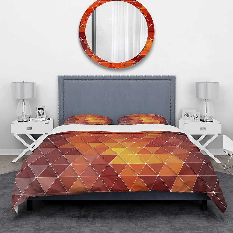 Designart 'Triangular Geometry in Red and Orange' Modern & Contemporary Bedding Set