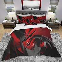 Designart Red & Gray Mixer Modern & Contemporary Duvet Cover & Shams Bedding Set