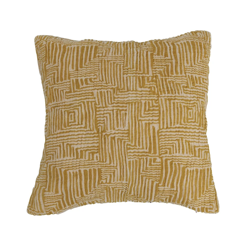 Hello Honey® Mustard & Cream Kuba Cloth Pattern Cotton Pillow