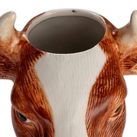Hello Honey® 12.5" Brown & White Hand-Painted Decorative Stoneware Cow Vase