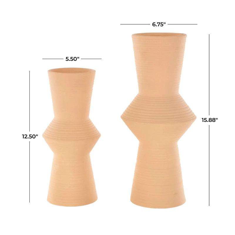 Ceramic Ribbed Cone Shaped Vase Set