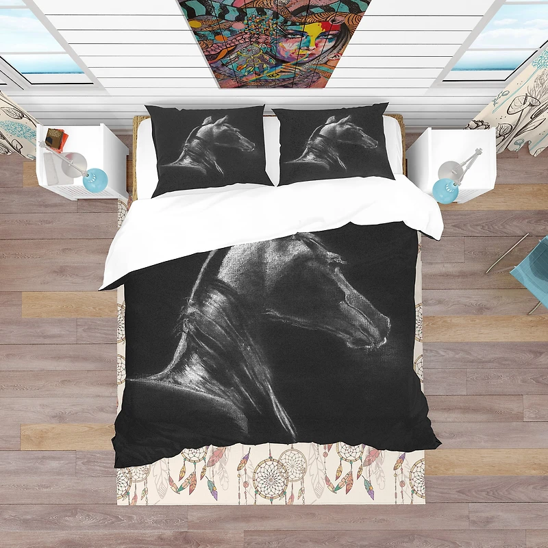 Designart 'Horse in Black Background' Southwestern Bedding Set